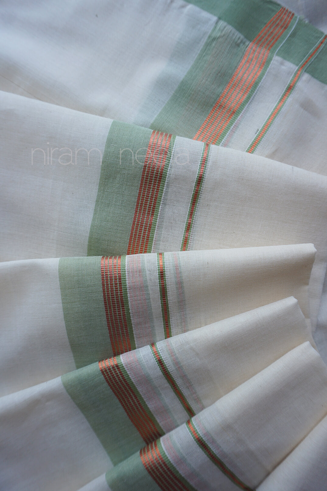 Ivory and sage green double mundu