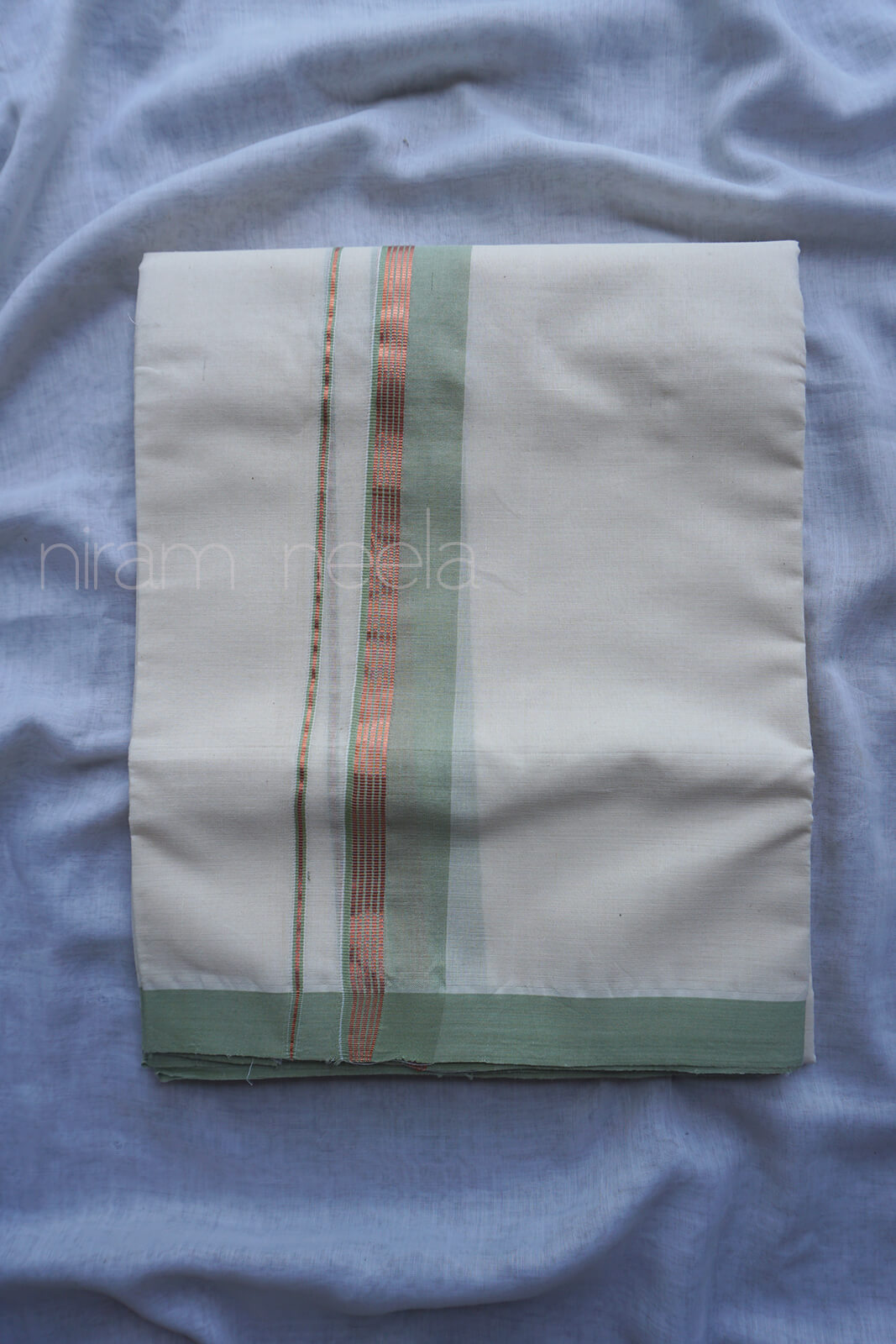 Ivory and sage green double mundu