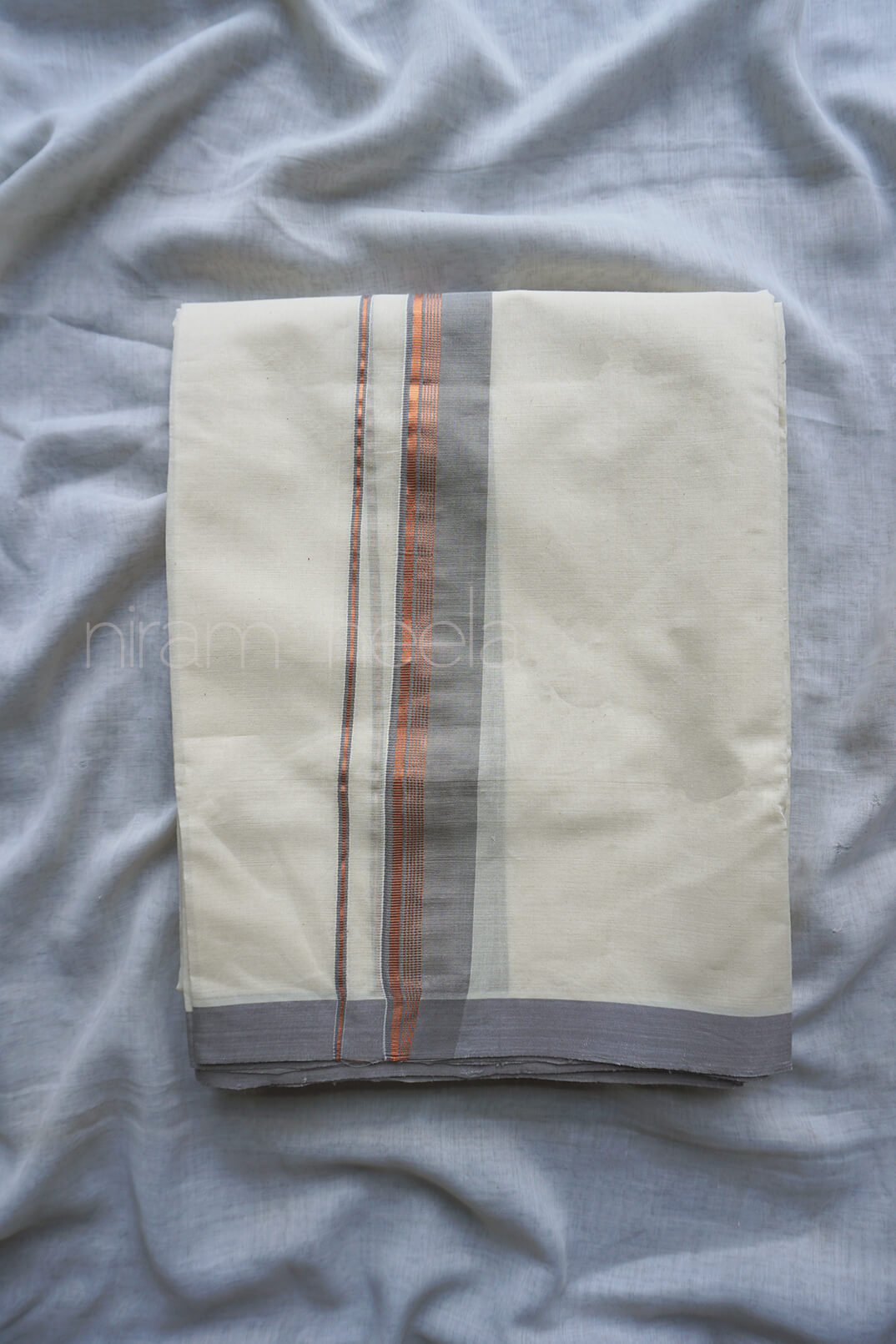 Ivory and grey double mundu