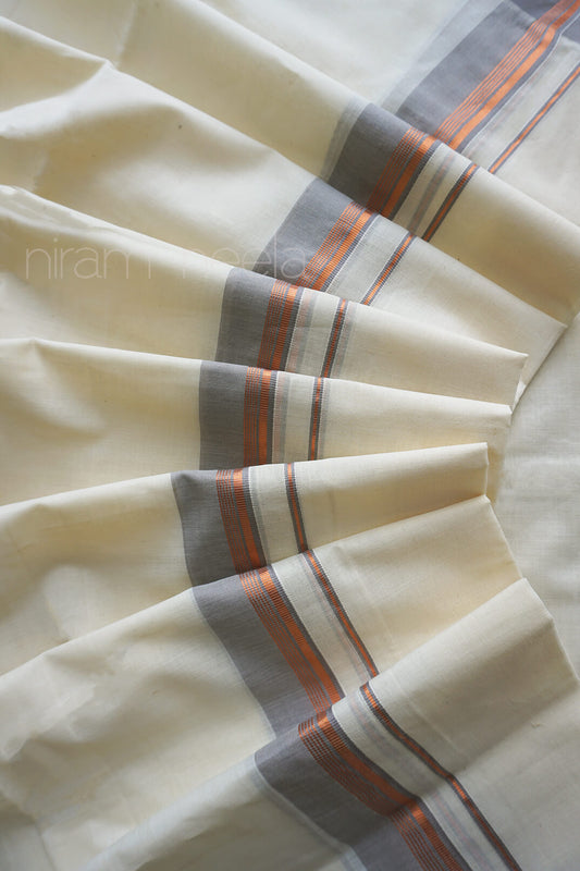 Ivory and grey double mundu