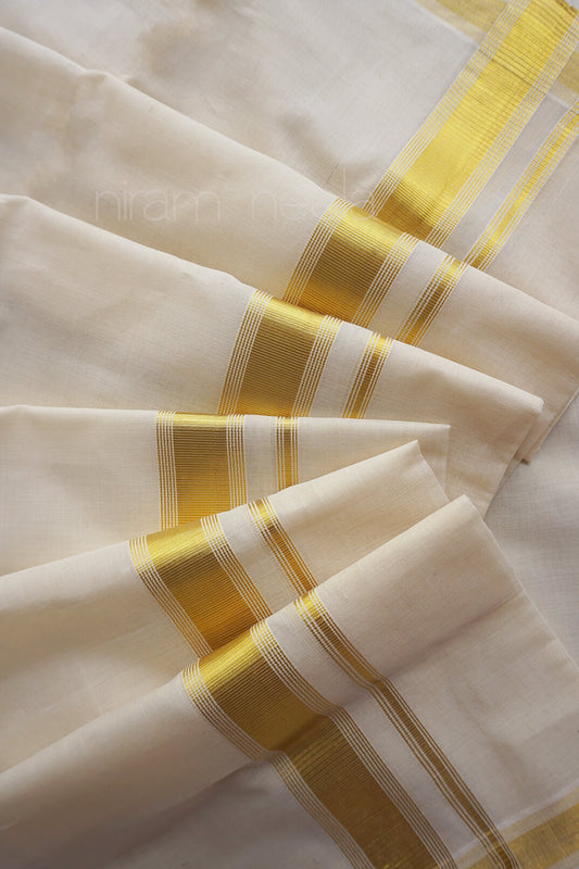 Ivory and gold kasavu double mundu | Niram Neela