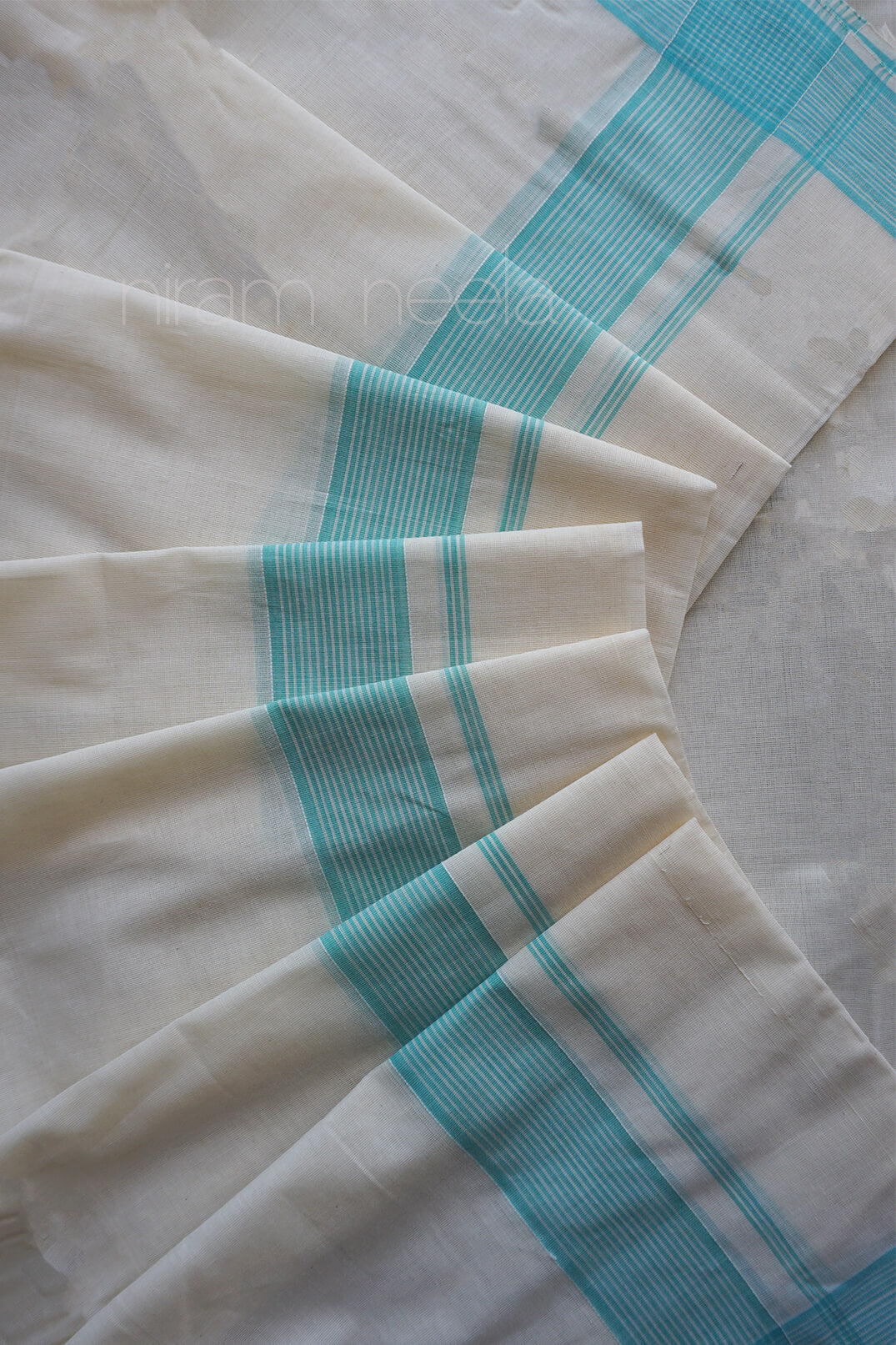 Ivory and teal double mundu