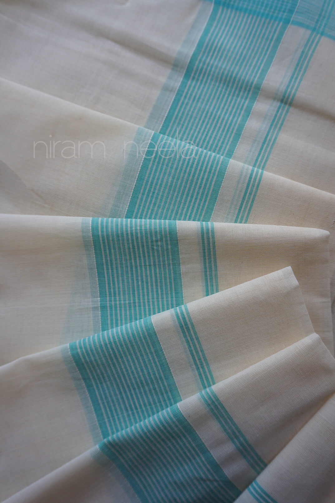 Ivory and teal double mundu