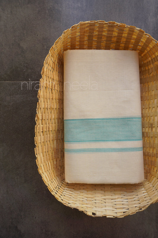 Ivory and teal double mundu