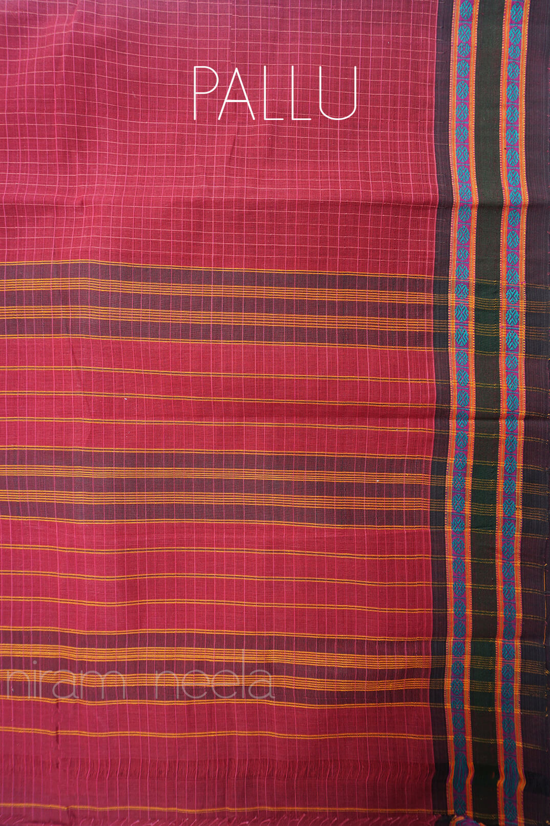 Maroon and brown checkered Narayanpet cotton saree - Niram Neela