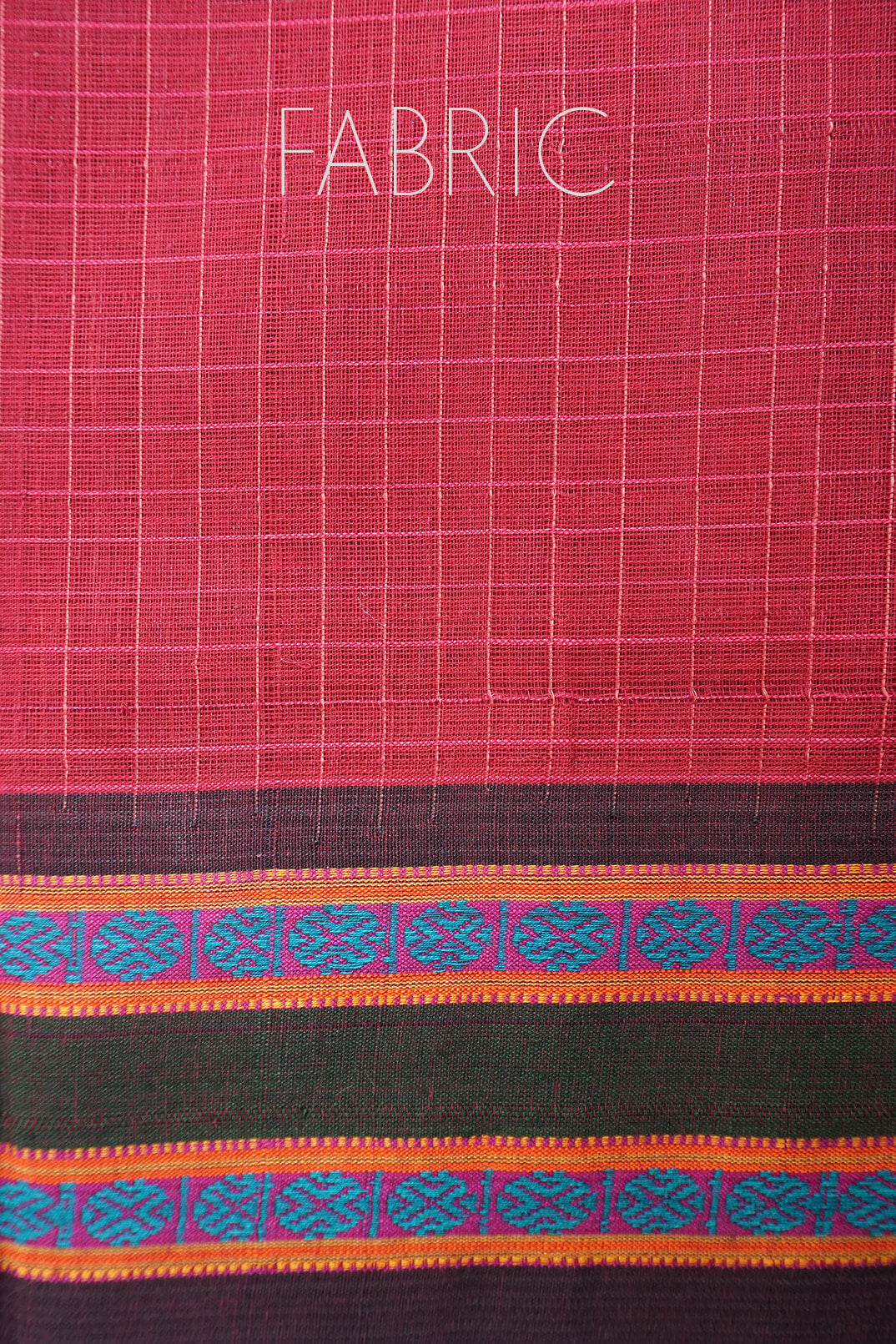 Maroon and brown checkered Narayanpet cotton saree - Niram Neela