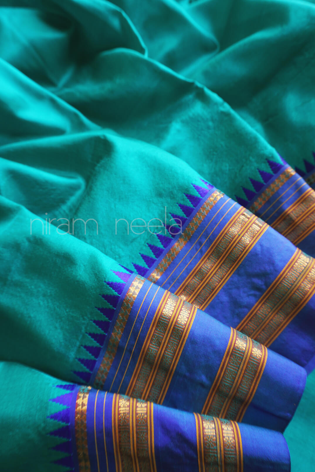 Green and blue Narayanpet silk saree | Niram Neela