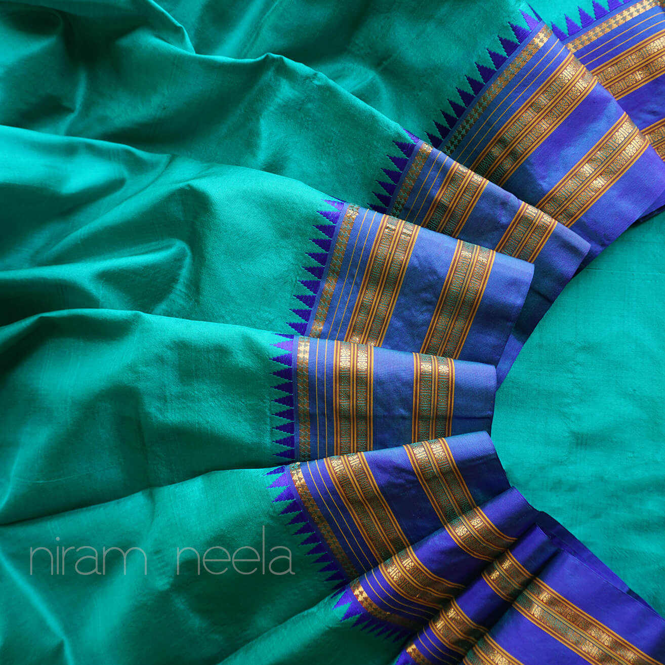 Green and blue Narayanpet silk saree | Niram Neela