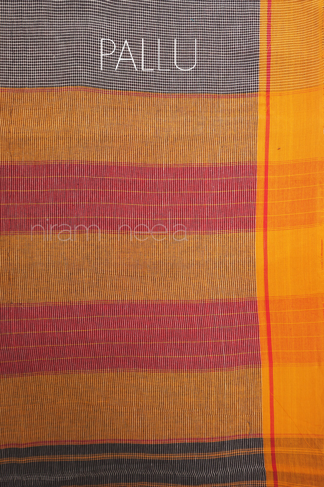 Black with red and yellow Patteda anchu cotton saree - Niram Neela