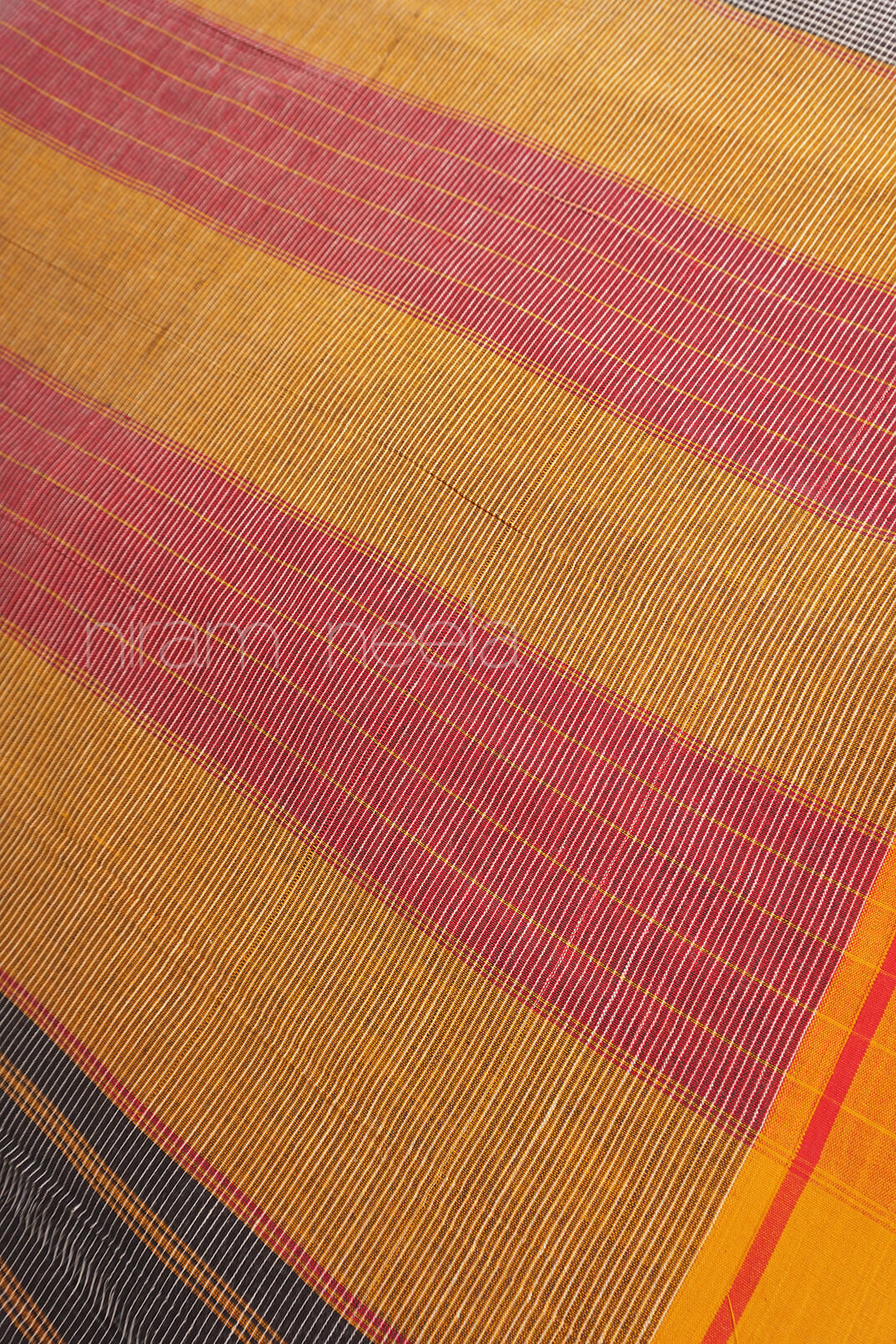 Black with red and yellow Patteda anchu cotton saree - Niram Neela