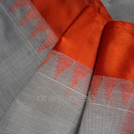 Grey and orange Ponduru handspun cotton saree - Niram Neela