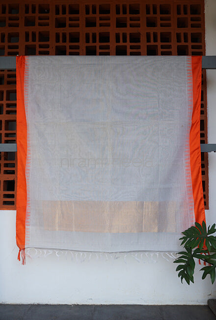 Grey and orange Ponduru handspun cotton saree - Niram Neela