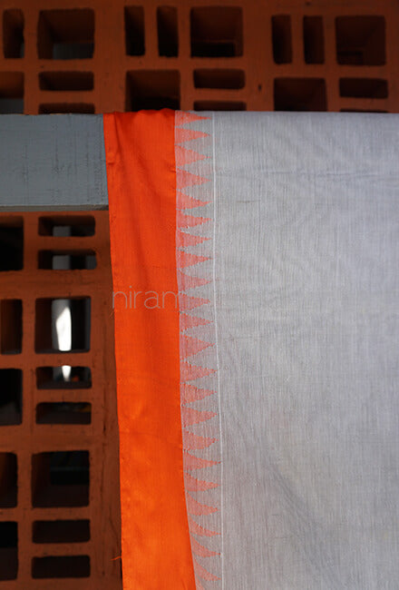 Grey and orange Ponduru handspun cotton saree - Niram Neela