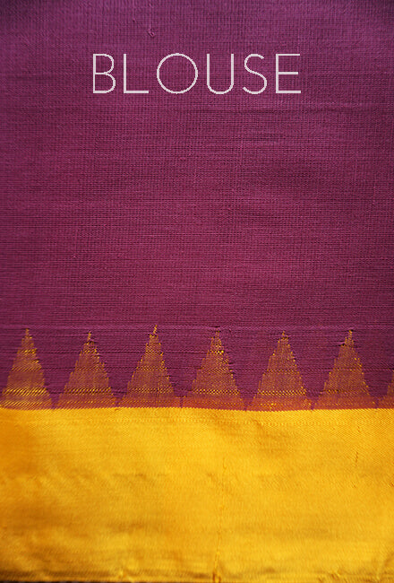 Aubergine and yellow Ponduru handspun cotton saree - Niram Neela