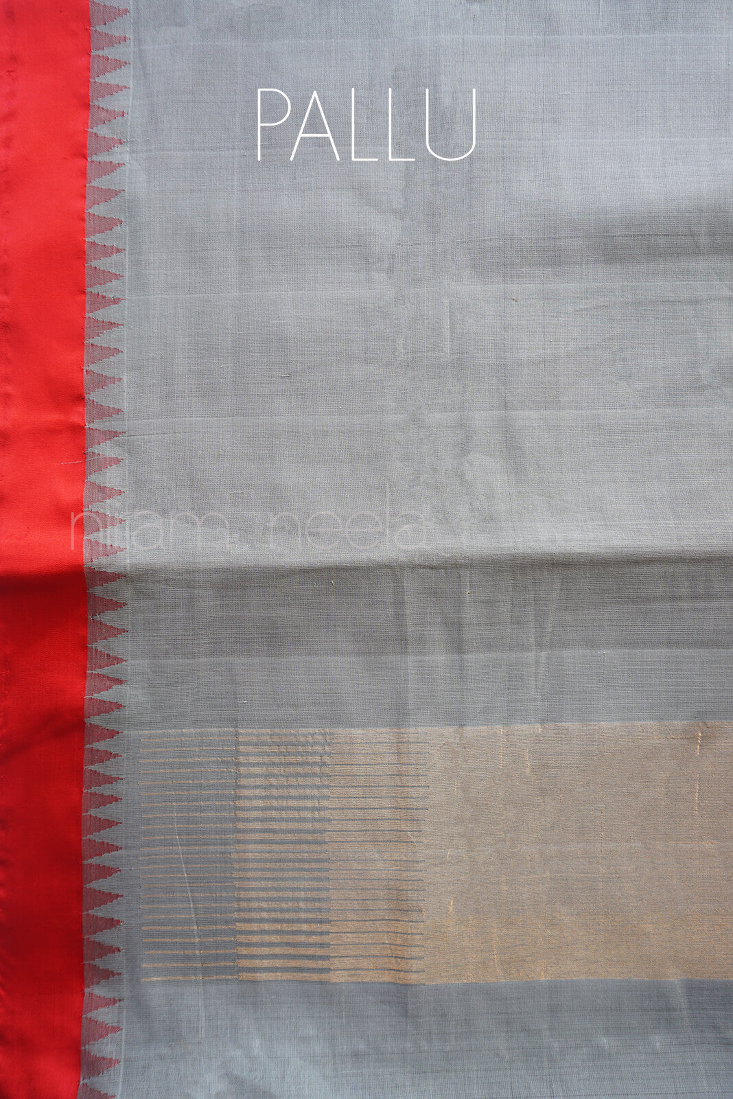 Grey and red Ponduru handspun cotton saree - Niram Neela