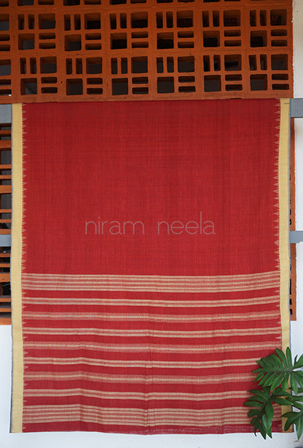 Maroon and beige Ponduru handspun cotton saree - Niram Neela