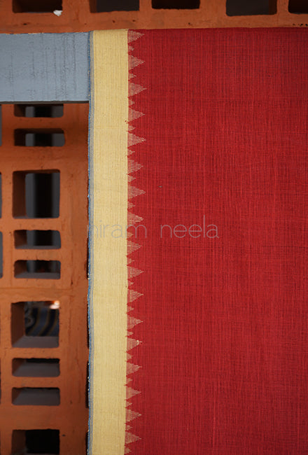 Maroon and beige Ponduru handspun cotton saree - Niram Neela