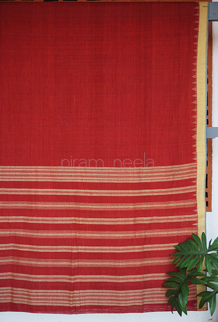 Maroon and beige Ponduru handspun cotton saree - Niram Neela