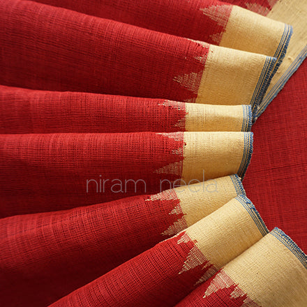 Maroon and beige Ponduru handspun cotton saree - Niram Neela