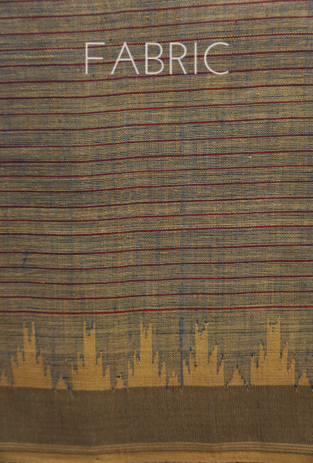 Khaki striped Ponduru handspun cotton saree - Niram Neela