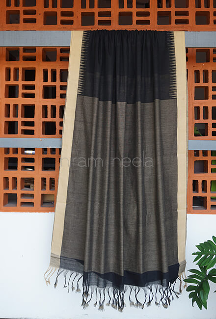 Black and beige Ponduru handspun cotton saree - Niram Neela