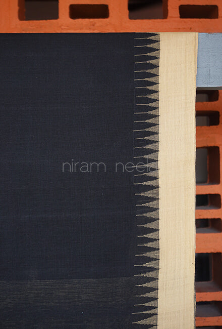 Black and beige Ponduru handspun cotton saree - Niram Neela