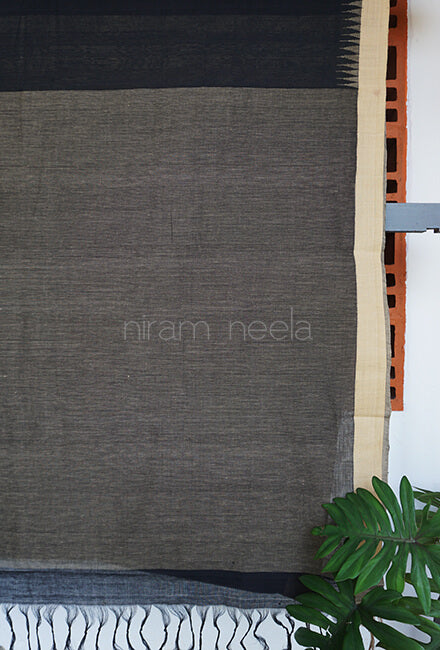 Black and beige Ponduru handspun cotton saree - Niram Neela