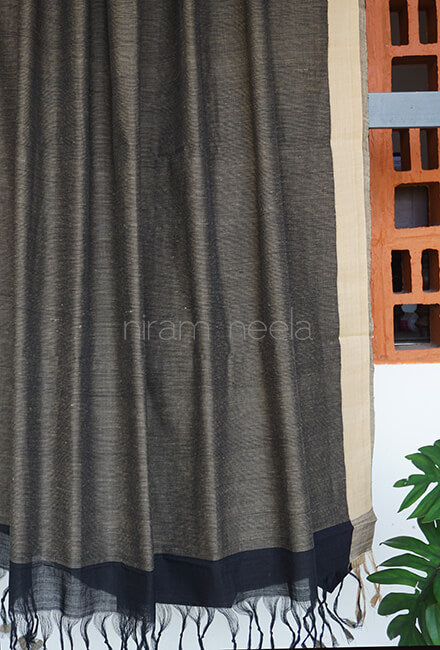 Black and beige Ponduru handspun cotton saree - Niram Neela