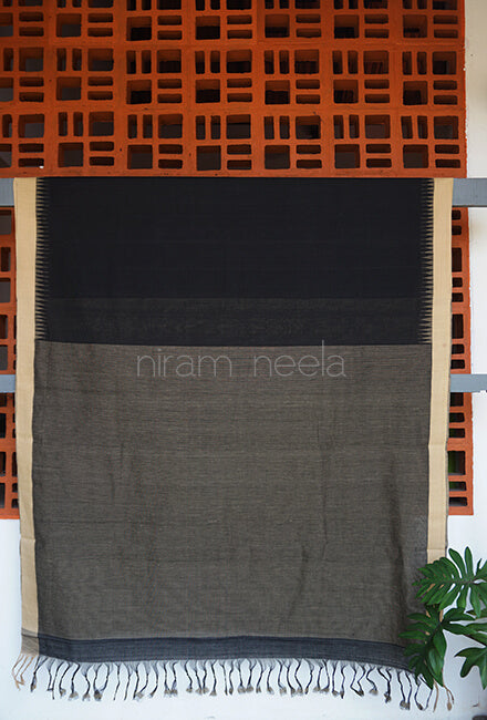 Black and beige Ponduru handspun cotton saree - Niram Neela