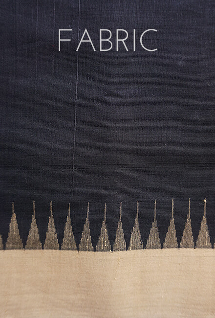 Black and beige Ponduru handspun cotton saree - Niram Neela