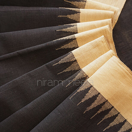 Black and beige Ponduru handspun cotton saree - Niram Neela