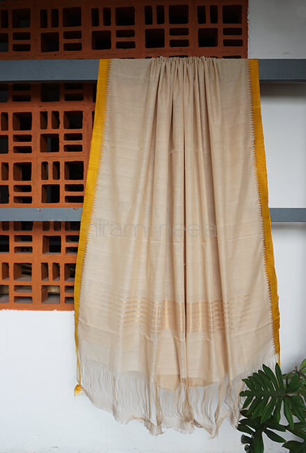 Cream and yellow Ponduru handspun cotton saree - Niram Neela