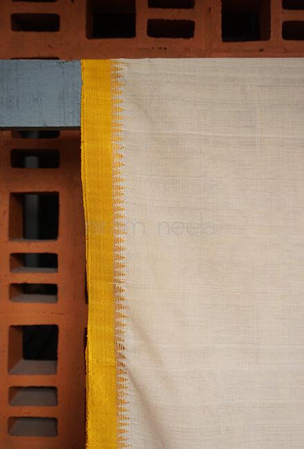 Cream and yellow Ponduru handspun cotton saree - Niram Neela