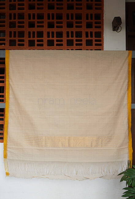 Cream and yellow Ponduru handspun cotton saree - Niram Neela