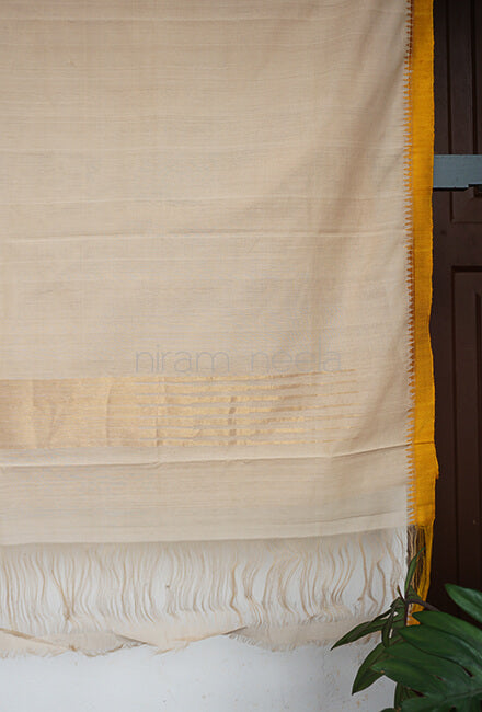 Cream and yellow Ponduru handspun cotton saree - Niram Neela