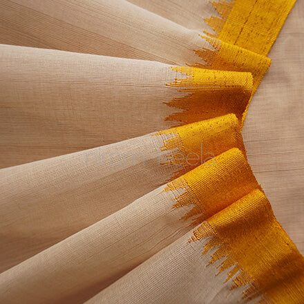 Cream and yellow Ponduru handspun cotton saree - Niram Neela