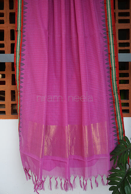 Pink and red Ponduru handspun cotton saree - Niram Neela