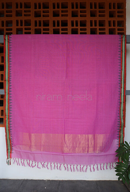 Pink and red Ponduru handspun cotton saree - Niram Neela