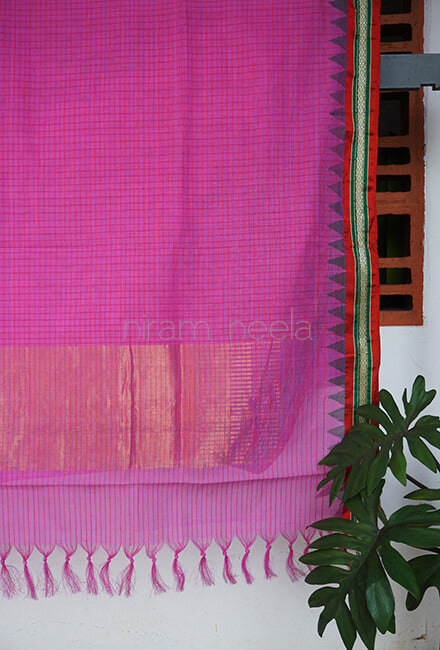 Pink and red Ponduru handspun cotton saree - Niram Neela