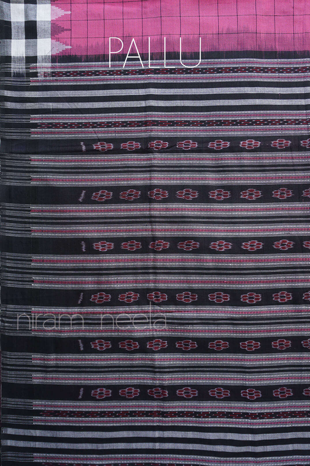 Pink and black Orissa Phoda Kumbha cotton saree - Niram Neela