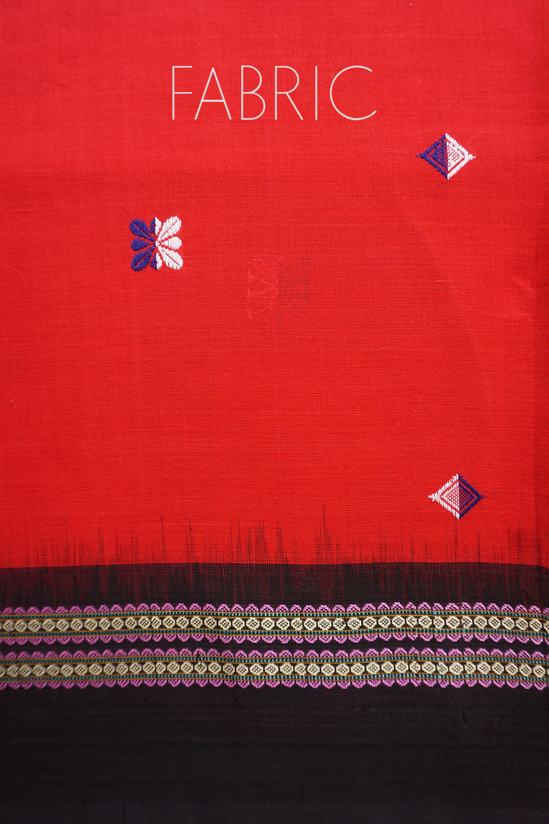 Red and black Bomkai cotton saree - Niram Neela