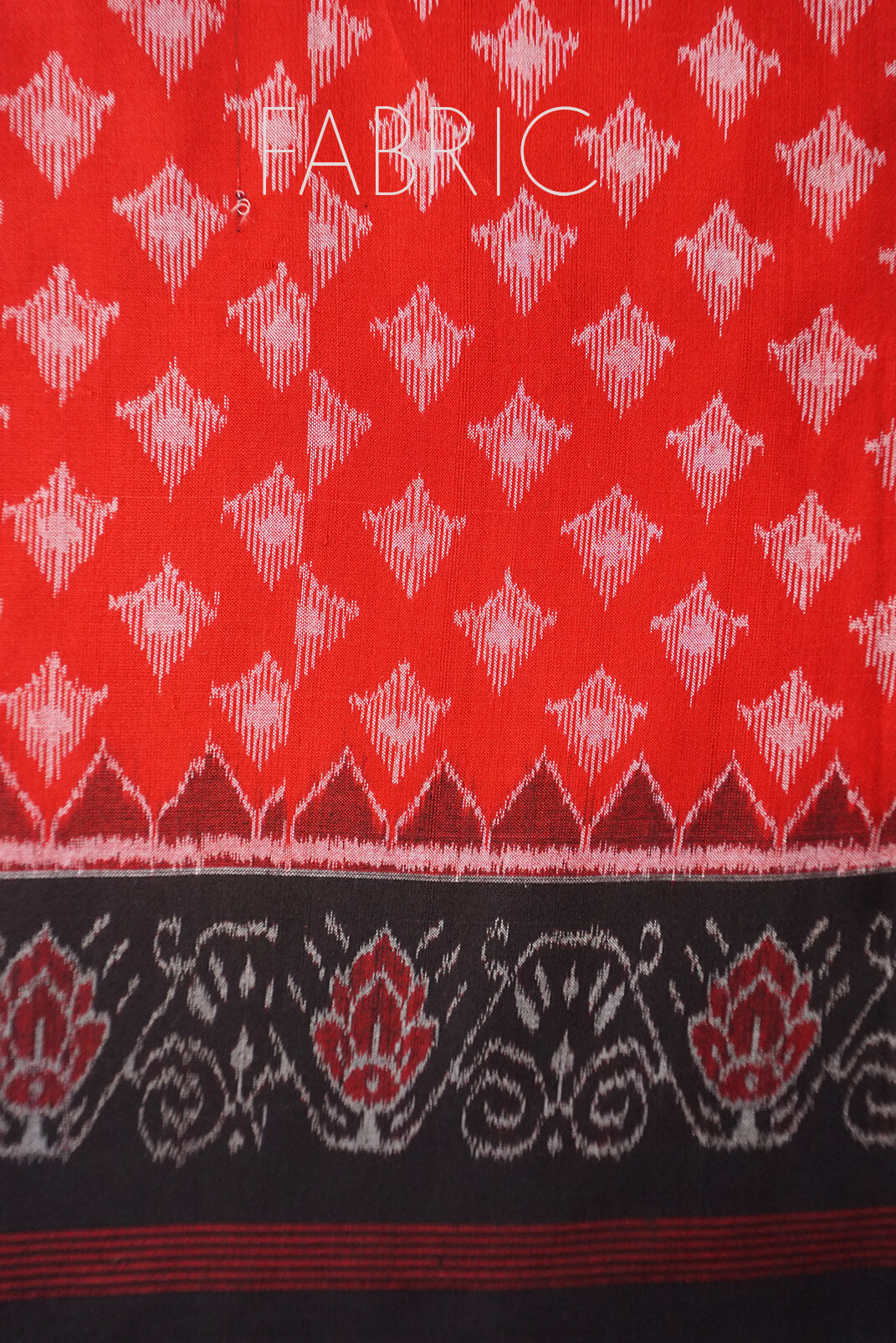 Red and black Sambalpuri ikat cotton saree - Niram Neela