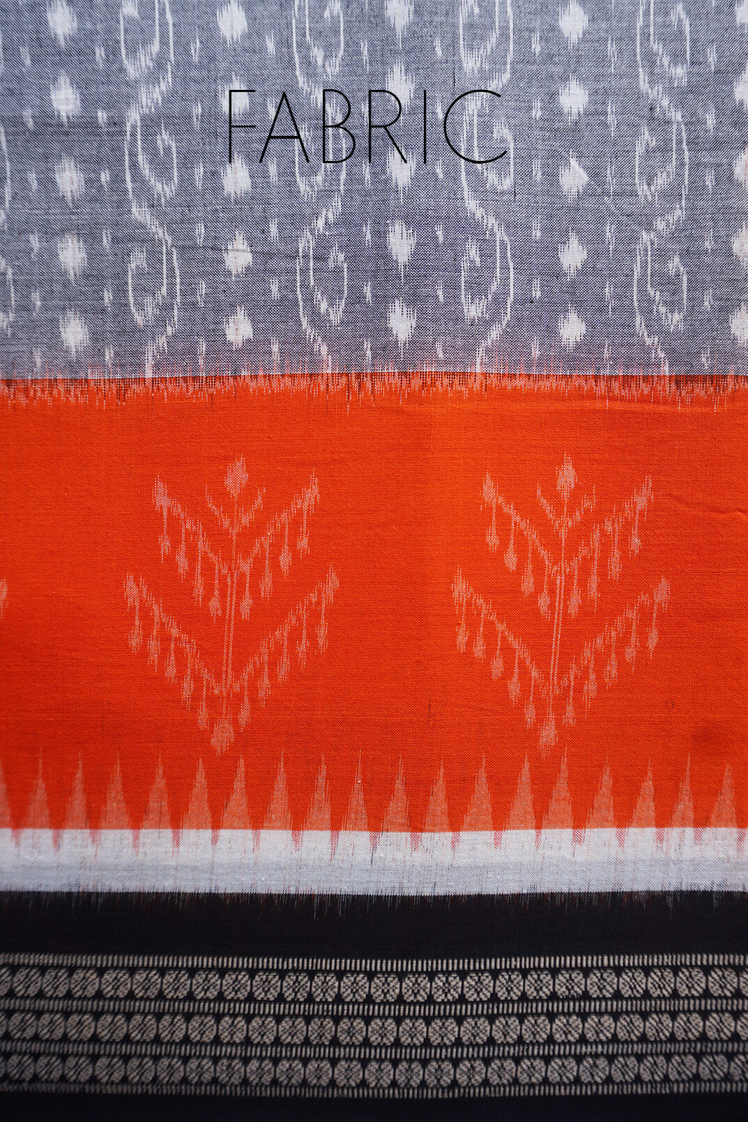 Grey and orange Sambalpuri ikat cotton saree - Niram Neela