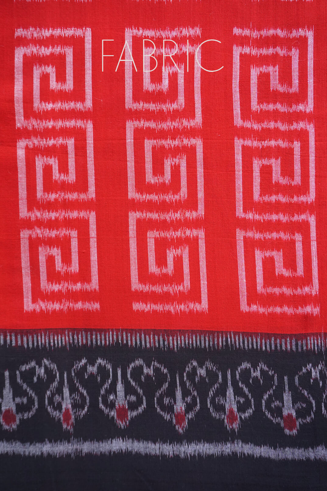 Red and black Sambalpuri ikat cotton saree - Niram Neela