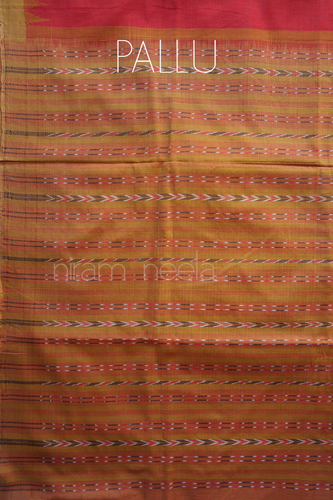 Red and olive Orissa Phoda Kumbha cotton saree - Niram Neela