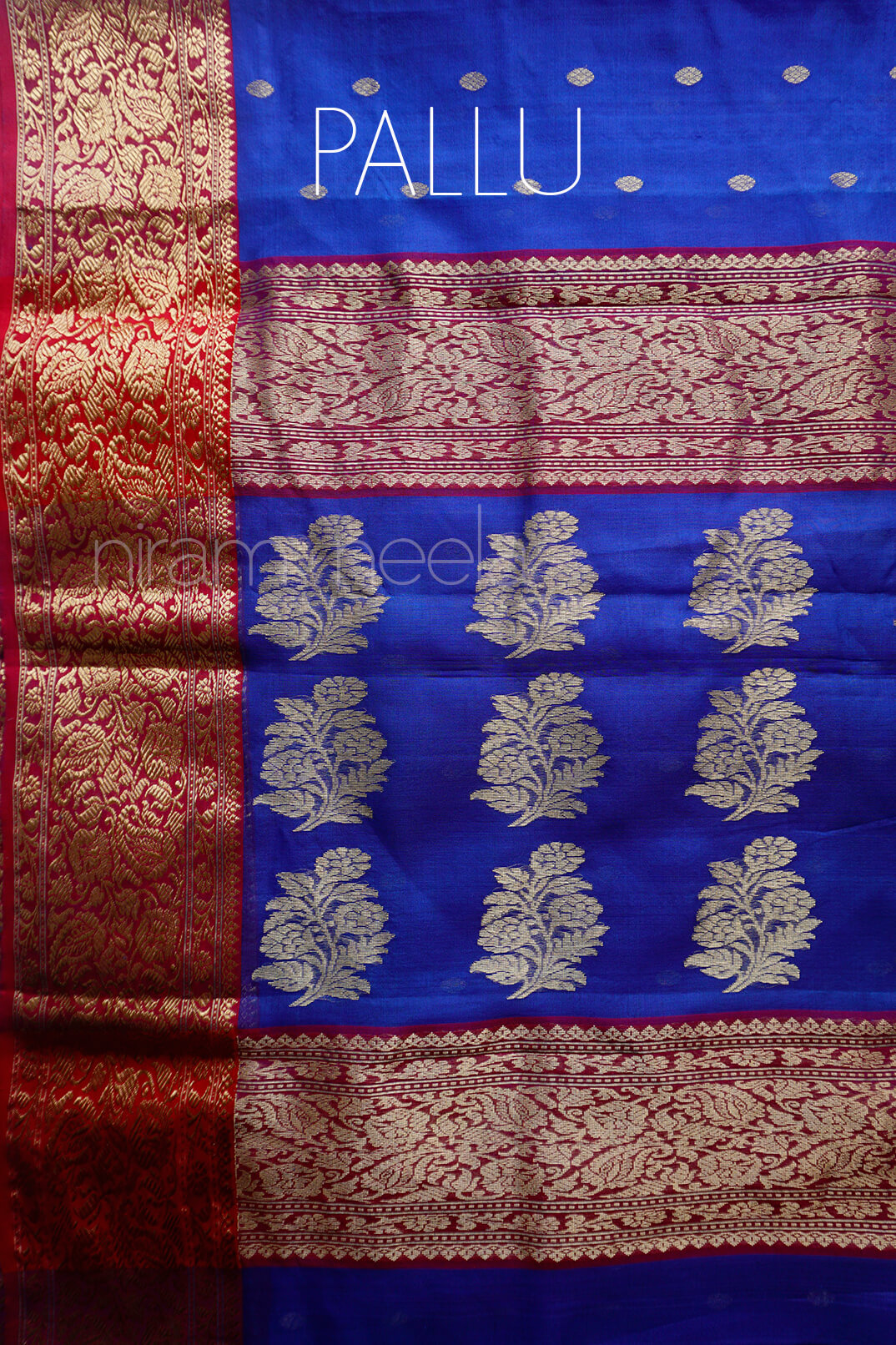 Blue and red Chanderi silk organza saree - Niram Neela