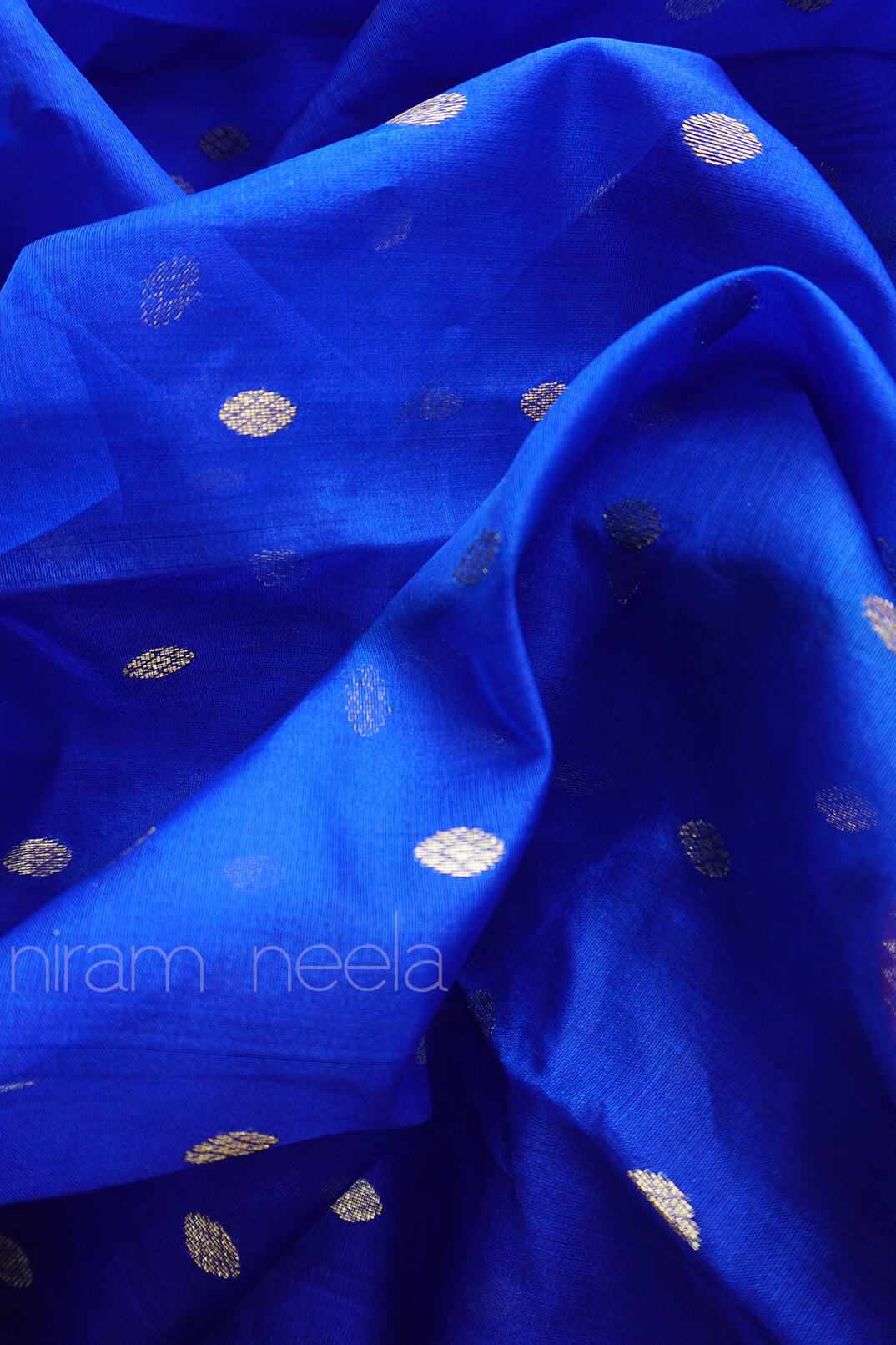 Blue and red Chanderi silk organza saree - Niram Neela