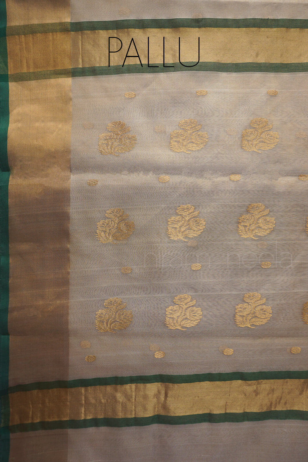 Cream and green Chanderi katan silk tissue saree | Niram Neela