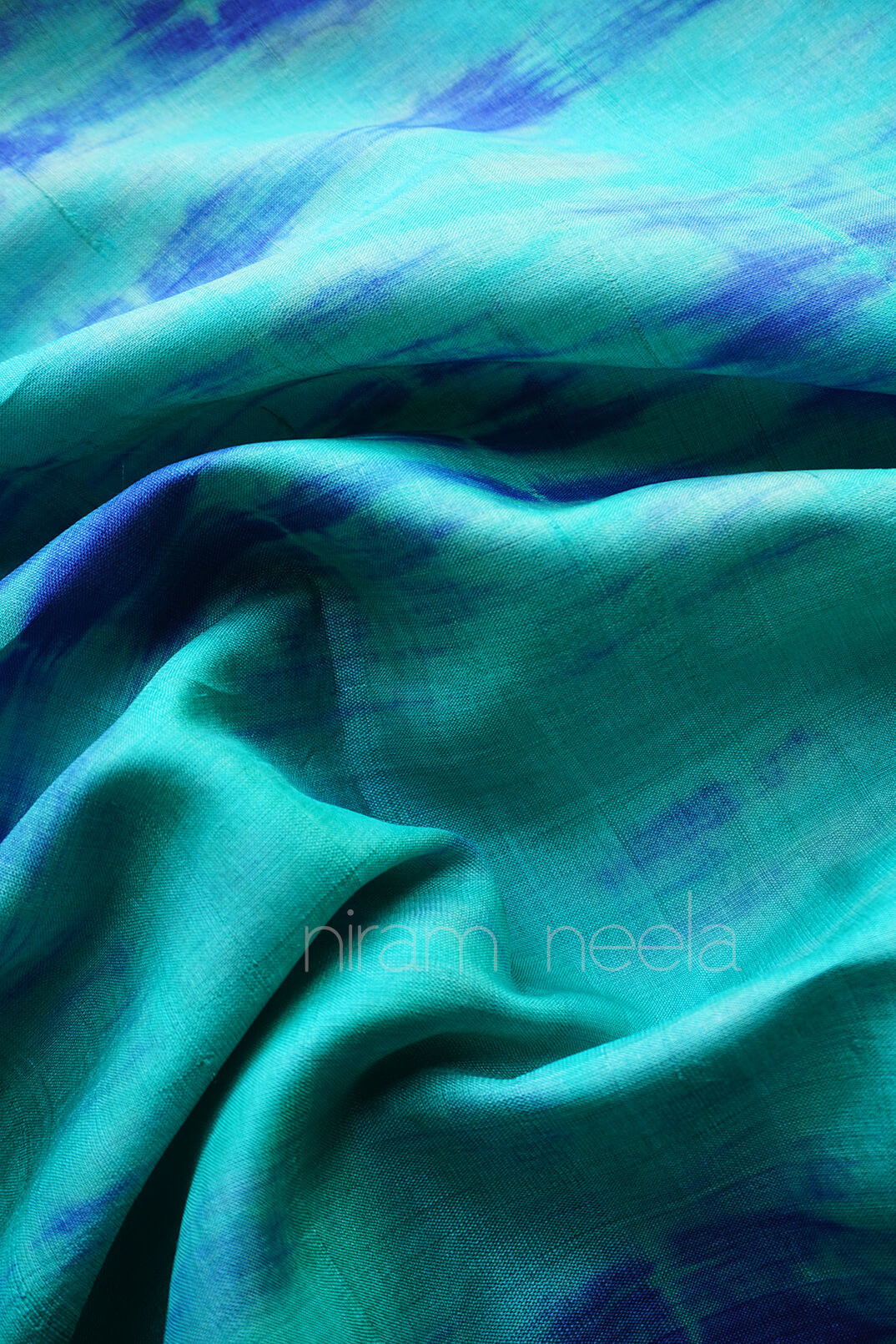 Teal and blue Leheriya tussar silk saree - Niram Neela