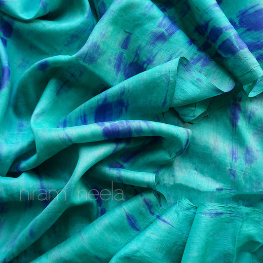 Teal and blue Leheriya tussar silk saree - Niram Neela